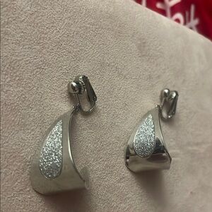 Contemporary Silver Crescent Earrings with Textured Sparkle